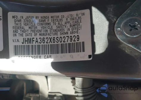 2006 Honda Civic Hybrid z USA, uszkodzony, nr VIN JHMFA362X6S027929